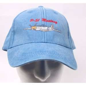  Embroidered P 51 Mustang Airplane Denim Blue Baseball Cap 