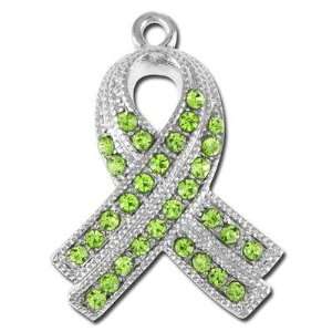  24mm Green Rhinestone Pewter Awareness Ribbon Charm: Arts 