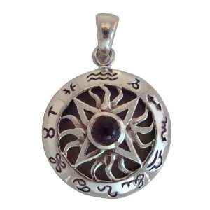  Zodiac Sun Pendant Ancient Symbols With Garnet Gemstone: Jewelry