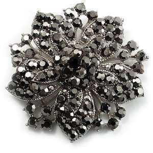    Victorian Corsage Flower Brooch (Silver&Jet Black) Jewelry