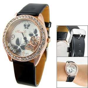  Como Lady Butterfly Print Round Dial Black Adjust Band 