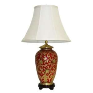  12 Red & Gold Scroll Pattern Lamp with Shade