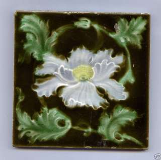 Art Nouveau Majolica tile VIOLET & YELLOW FLOWER  
