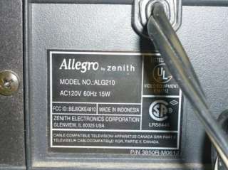 Zenith Alegro Model ALG210 Video Cassette Recorder VHS  