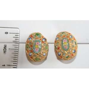 Costume Jewelry   Clip earrings with hand made insets from Italy