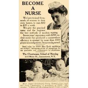 1909 Ad Chautauqua Nursing School Train Practical Nurse   Original 