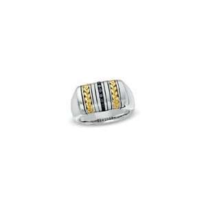 ZALES J. Goodman Mens Sterling Silver and 18K Gold Flat Top Band with 