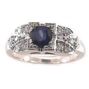  0.75ct.Round Sapphire, Diamond & Platinum Ring Jewelry
