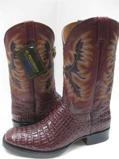 SQUARE TOE CHERRY CROCODILE ALLIGATOR BELLY COWBOY BOOTS WESTERN SHOES 