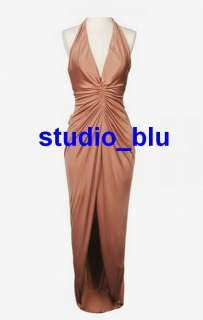 VERSACE Copper Deep V Open Back Wrap Dress Gown 40 4  