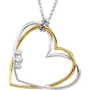 14K White/Yellow Gold .07 Cttw Two Tone Diamond Heart Necklace Rhodium 