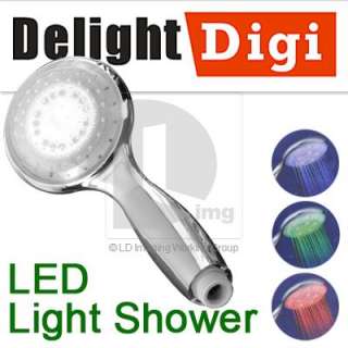 COLOR 5 LED ABS RAIN FALL SHOWER HEAD PANEL RGB Water Temperature 