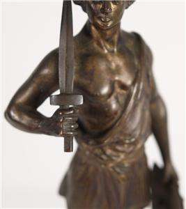 FRENCH BRONZE FIGURE ROMAN ANCIENT SOLDIER SWORD SHIELD  