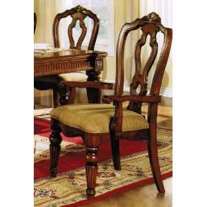 Set of 2 Dining Arm Chairs with Upholstered Seat in Cherry Finish 