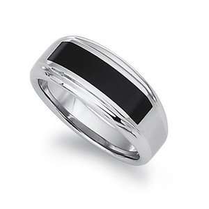  STEL Stainless Steel Black Enamel Comfort Fit Ring. Finger 