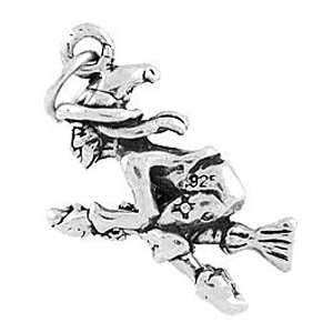    Silver Three Dimensional Witch Flying on a Broom Charm Jewelry