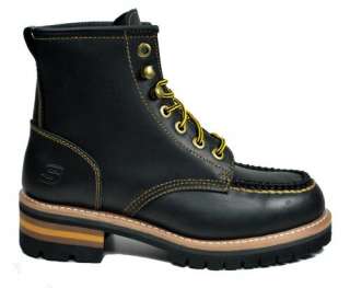 SKECHERS Maxx Black Leather Upper Fashion Work Boots Men Size 7092 BOL 