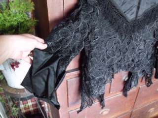 Striking Antique Black Silk Jacket Crochet Lace Outside  