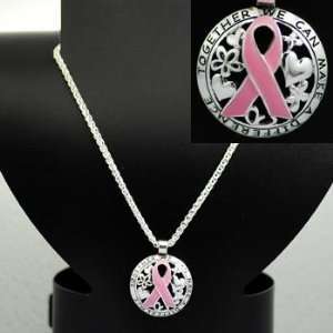 Breast Cancer ~ Necklace/Earring Set ~ Round Pink Ribbon Pendant 