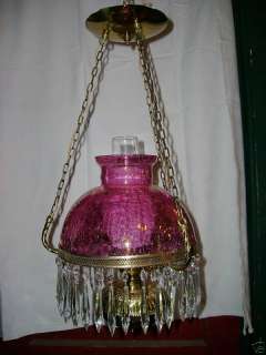ANTIQUE ELECTRIC (OIL) CEILING LAMP WITH CRYSTALS  