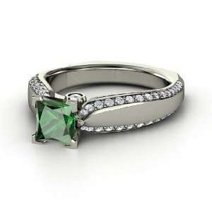  Aurora Ring, Princess Emerald Platinum Ring with Diamond 