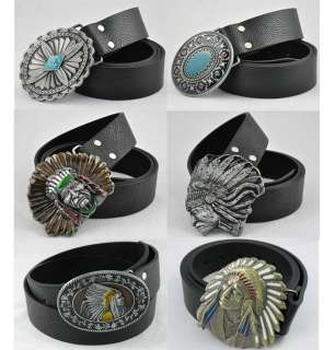 Native American Navajo Apache Indian Chief Head Feather Buckle Mens 