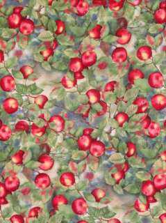 BTY Orchard Red Apple Summer Green Leaf Branches  