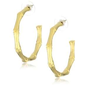 Kenneth Jay Lane Satin Gold Medium Bamboo Pierced Earrings
