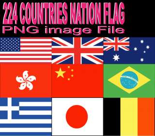 224 Countries Nation Flags in PNG image Soft Copy  