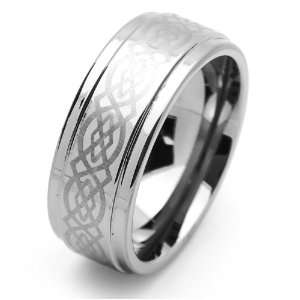 9MM Comfort Fit Tungsten Carbide Wedding Band Laser Engraved Celtic 