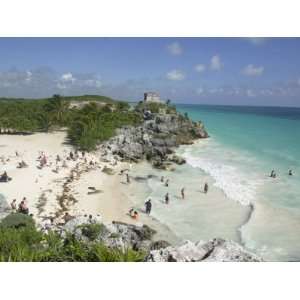  Tourists Enjoy the Beach Near the Mayan Ruins of Noh Hoch 