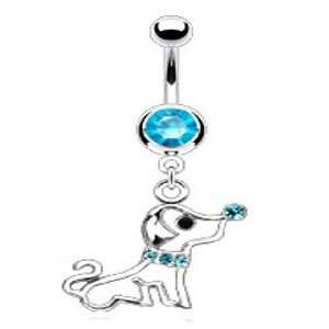   Gem and Gem Paved Puppy Dangle Belly Button Navel Ring B408 Jewelry
