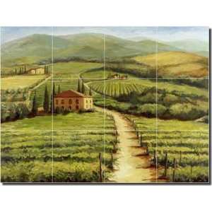 Wine Country by Joanne Morris   Landscape Ceramic Tile Mural 18 x 24 
