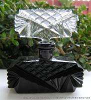 Vintage Art Deco Czech Cut Glass Black Perfume Bottle +Top  