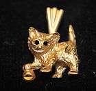 vintage 14K gold diamond cut kitten cat charm pendant