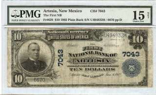 1902 $10 THE FIRST NB, ARTESIA, NEW MEXICO FR 628 PMG FINE 15 