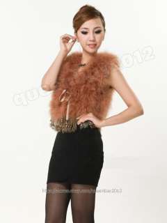   Ostrich Feathers Fur Vest Coat Wedding Evening bridesmaid Turkey dress