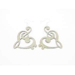  Natural Wood Treble and Bass Clef Heart Wooden Earrings 