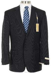 475 Michael Kors 46L Mens Black with Blue Pinstripes 2btn Wool Suit 
