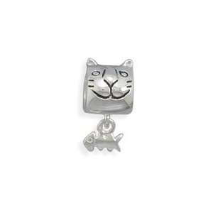  Sterling Silver Charm Bead Cat with Fish Bone   Compatible 
