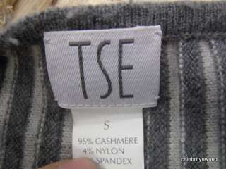 TSE White/Gray Ribbed Long Sleeve Pull OVer Sweater S  