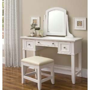 Vanity Table and Bench Set with Mirror in White Finish 