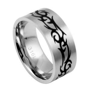  316L Stainless Steel Tribal Tattoo Ring   Size 8: Jewelry