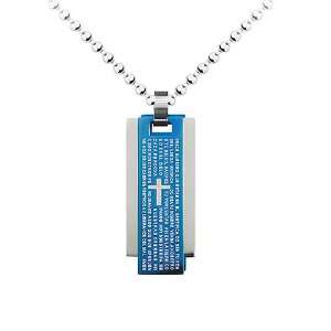  Stainless Steel 3 Bar Blue Pendant Necklace with Cross 