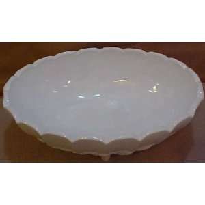   Glass Garland Milk Glass Large Oval Footed Fruit Bowl   12x8x5 Inches