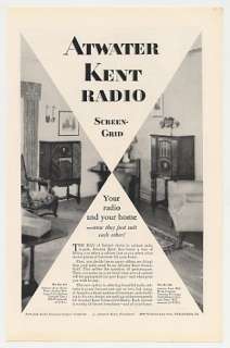 1929 Atwater Kent Screen Grid Cabinet Radio Ad  