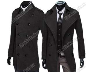 Mens Trendy Slim Double Breasted Coat Jacket Outerwear Gentlemen Long 