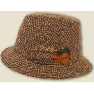  Irish Made Tweed Walking Hat   Brown Herringbone   Small 