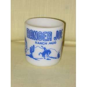  Vintage Anchor Hocking RANGER JOE RANCH Milk Glass Mug Cup 