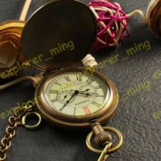 Pure Copper Train Pattern Case 3 Dials Men Mechanical Pocket Watch 